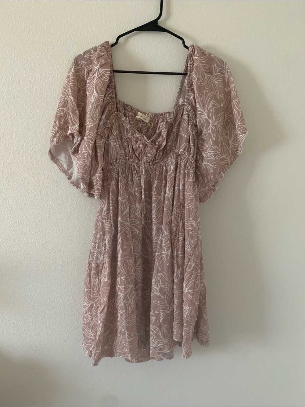 Millibon Mauve Leaf-Print Babydoll Dress